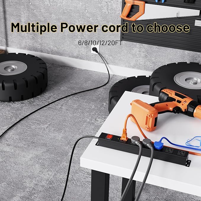 KF 6 Outlet Metal Wall Mount Power Strip, 2100J Surge Protection Heavy Duty Power Strip, 15A/1875W Mountable Power Strips with Upgraded Switch, 14AWG 10FT Power Cord, Black