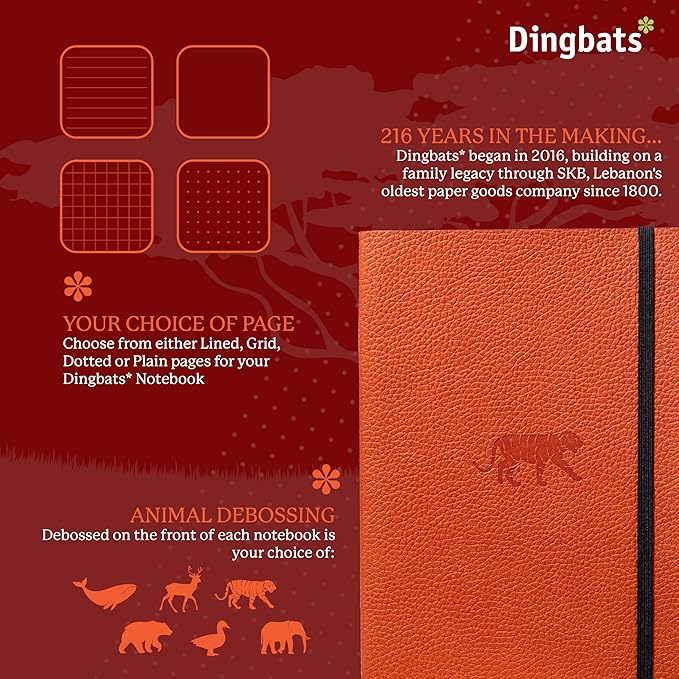 Dingbats A5+ Wildlife Notebook Journal Softcover, Cream 100gsm Ink-Proof Paper, 6 x 8.3 inches, 112 pages (Orange Tiger, Lined Format)