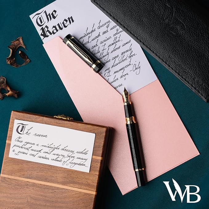 Wordsworth & Black Primori Fountain Pen Set [Black Gold]; Fine Nib, Gift Case, 24 Ink Cartridges, Refill Converter, Manual; Journaling, Calligraphy, Smooth Writing Pens; Left and Right Handed