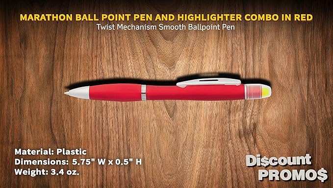 DISCOUNT PROMOS 10 Marathon Gel Highlighter Pens Pack - Twist Mechanism, Ballpoint - Red