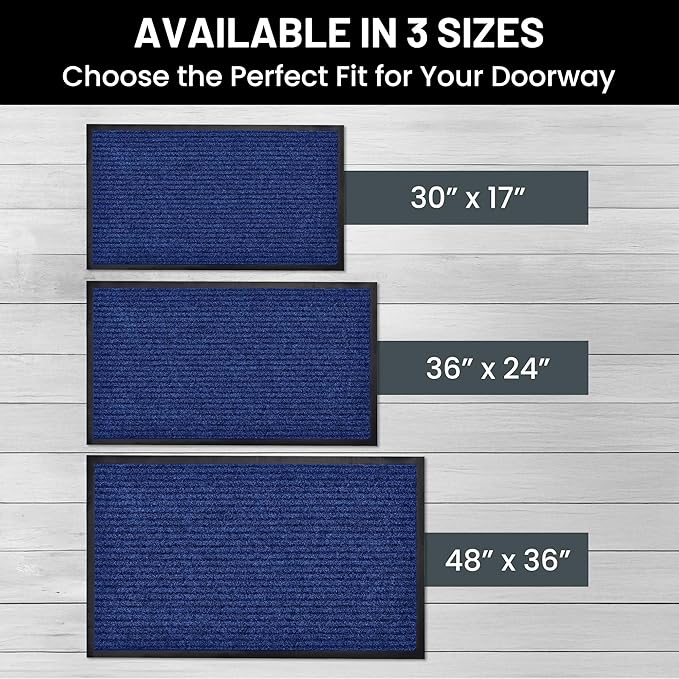 Sierra Concepts Front Door Mat Welcome Floor Mats - Entryway Indoor Outdoor Entrance Dog Doormat, Patio, Porch, Muddy Shoe, Inside Outside Low Profile, 30x17 inches, 2-Pack Blue