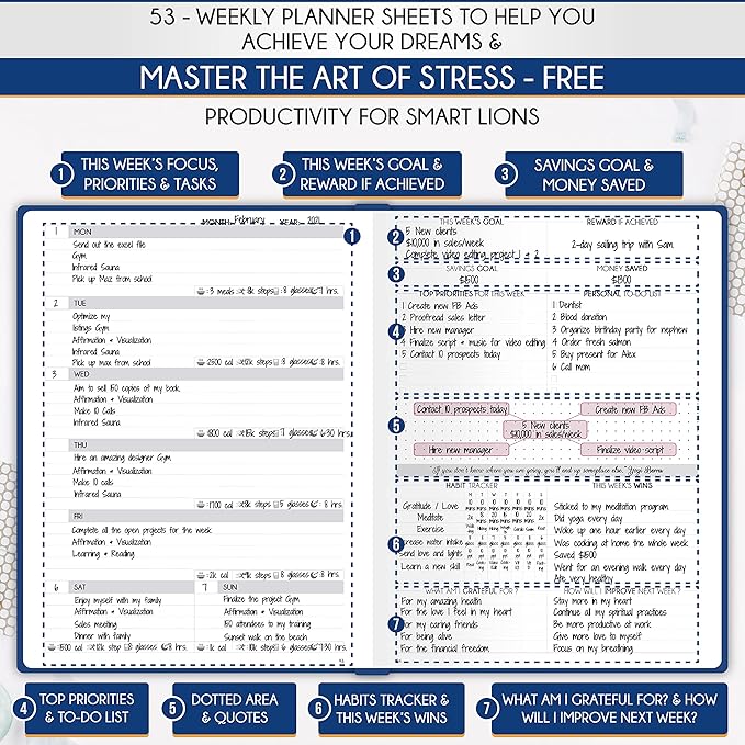 Life Planner - Undated Daily, Weekly & Monthly Planner with Budget Section | A 12 Month Journey to Increase Productivity & Happiness | Life Organizer & Gratitude Journal - Horizontal Format