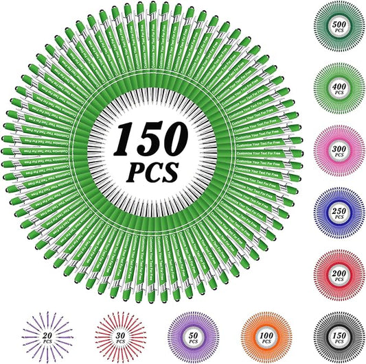 Max 500 Pcs Personalized Pens Bulk, Custom Pens with Free Engraving, Customized Stylus Tip Ballpoint Pen with Your Name Massage Text for School Office Business Graduation Anniversaries-150 Packs