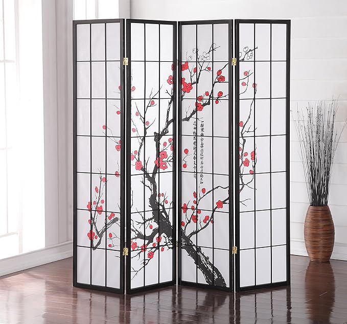 NicBex Room Divider 4 Panel Room Dividers with Oriental Style Partition Room Dividers and Folding Privacy Screens Wall Divider for Home, Office, Room Separation,71" W x 2" D x 71" H, Black