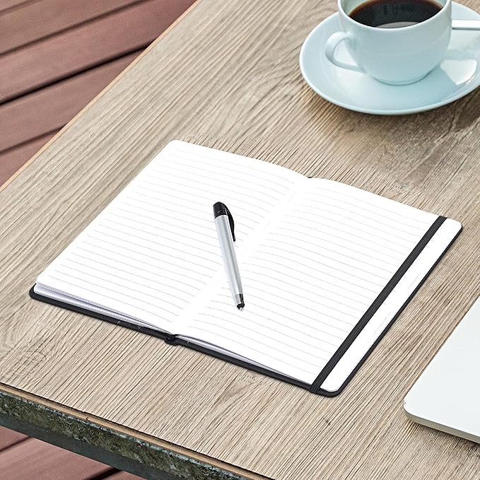 DISCOUNT PROMOS 10 Executive Notebooks with Pen Pack - 6 x 8.5 inches, Recycled, Pen Loop, Closure Strap - Black