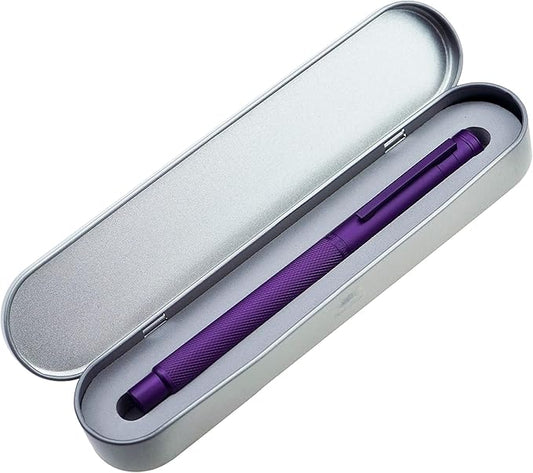 Asvine Purple Fude Pen, Bent Nib Fountain Pen Calligraphy (Fine to Broad) with Converter and Metal Pen Case Set
