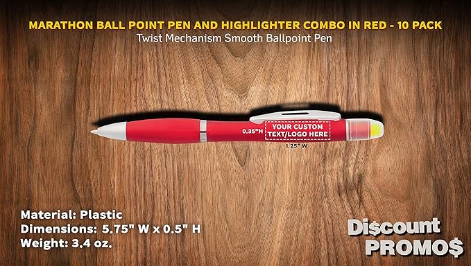 DISCOUNT PROMOS 10 Marathon Gel Highlighter Pens Pack - Customizable Text, Logo - Twist Mechanism, Ballpoint - Red