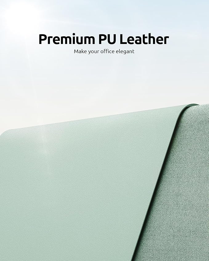 YSAGi Leather Desk Protector, Office Mat, Large Mouse Mat, Non-Slip PU Leather Blotter, Laptop Desk Pad, Waterproof Writing Pad for Office and Home (Pale Green, 35.4" x 17")