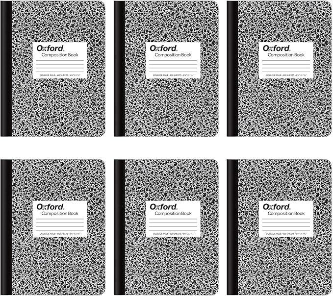 Oxford Composition Notebooks, College Ruled Paper, 9-3/4 x 7-1/2 Inches, 100 Sheets, Black, 6 Pack (63767)