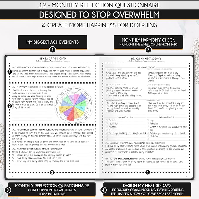 Life Planner - Undated Daily, Weekly & Monthly Planner with Budget Section | A 12 Month Journey to Increase Productivity & Happiness | Life Organizer & Gratitude Journal - Horizontal Format