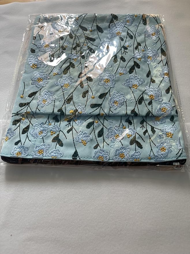 LParkin Daisy Flower Embroidery Book Sleeve with Zipper for Readers Protector Cover Gift for Book Lovers, 11x 8.5 Inch Washable Fabric, Daisy Blue