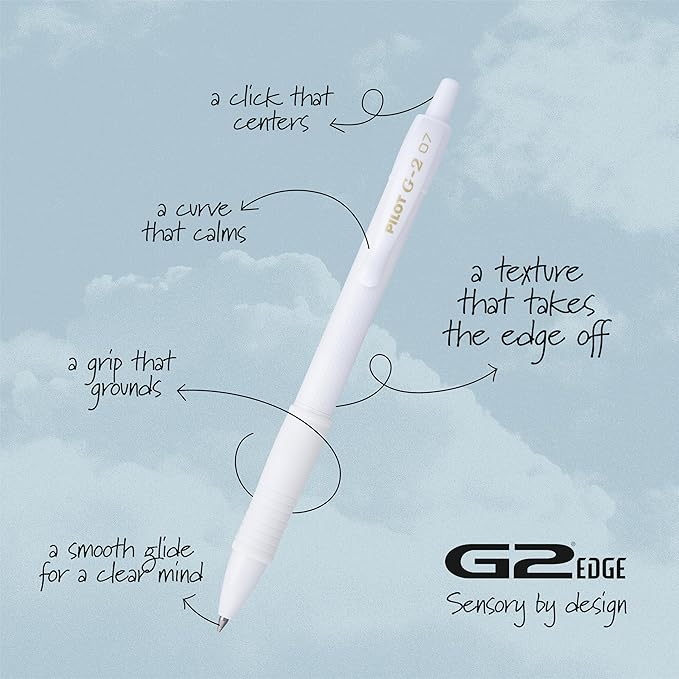 PILOT, G2 Premium Gel Roller Pens, G2 Edge White, Sensory Writing Experience, 12ct box, Fine Point 0.7 mm