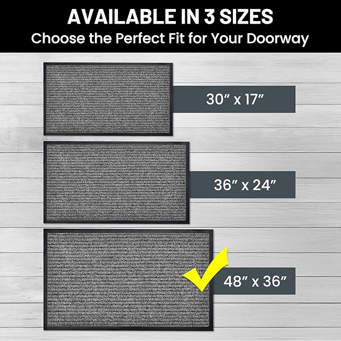 Sierra Concepts Front Door Mat X-Large Welcome Floor Mats - Entryway Indoor Outdoor Entrance Doormat, Patio, Porch, Muddy Dog Shoe, Inside Outside Low Profile 48x36in, 2-Pack Battleship Gray
