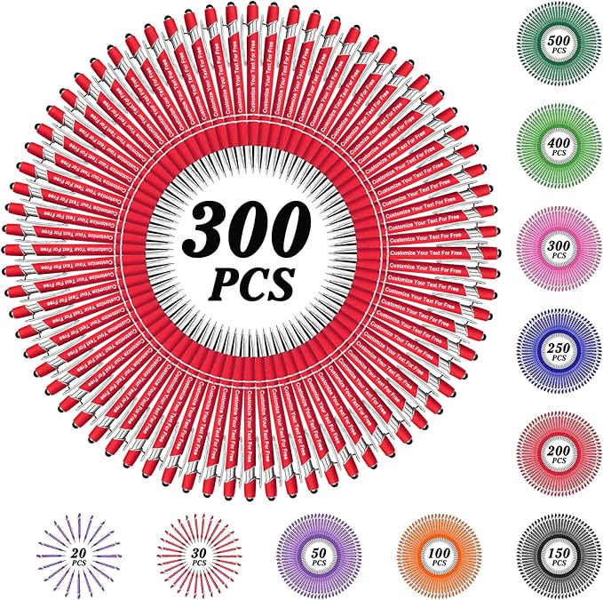 Max 500 Pcs Personalized Pens Bulk, Custom Pens with Free Engraving, Customized Stylus Tip Ballpoint Pen with Your Name Massage Text for School Office Business Graduation Anniversaries-300 Packs