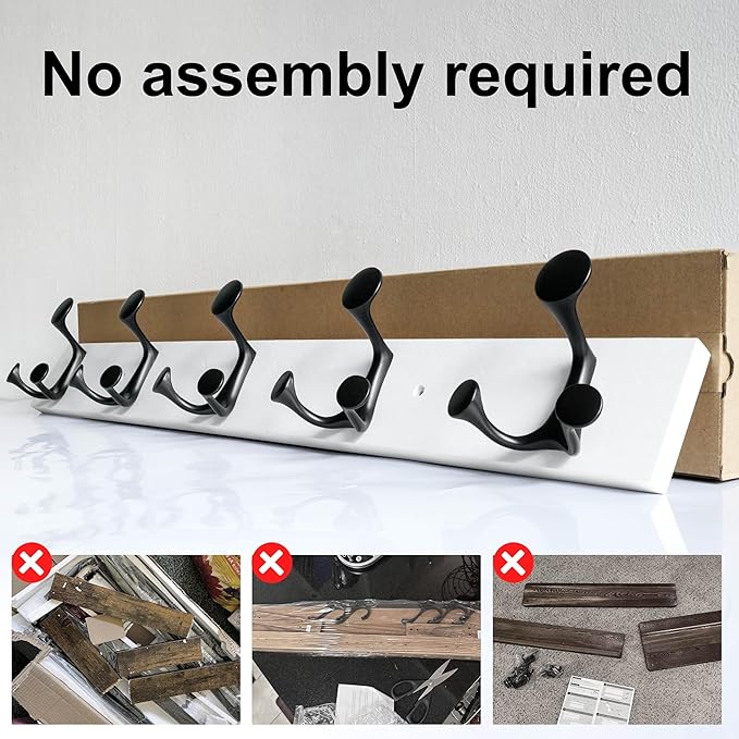 SKOLOO 30-Inch White Wood Coat Rack Wall Mount with 5 Triple Hooks - Ideal for Family Entrances, Classrooms, and Pet Supplies Storage - Perfect Coat Hooks for Wall
