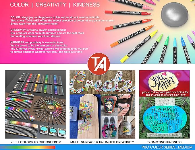TOOLI-ART 22 Acrylic Paint Markers Paint Pens Pro Color Series Set 3mm Medium Tip for Rock Painting, Glass, Mugs, Wood, Metal, Glass Paint, Canvas, DIY. Non Toxic, Waterbased, Quick Drying (BLUES)