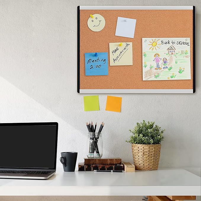 Amazon Basics Cork BulletinBoard, 23" x 17", Pin Board for Office & Home with Aluminum/Plastic Frame, 3 Pack