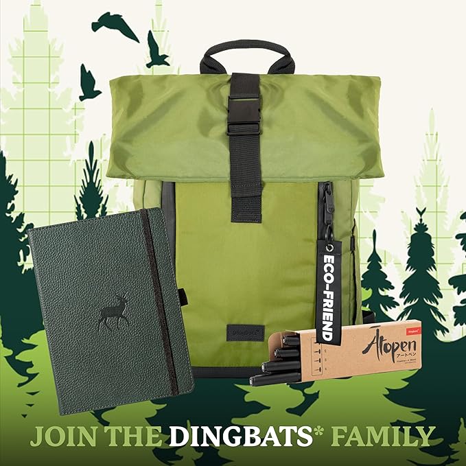 Dingbats A5 Wildlife Notebook Journal Hardcover, Cream 100gsm Ink-Proof Paper, 6.1 x 8.5 inches, 192 pages (Green Deer, Squared)