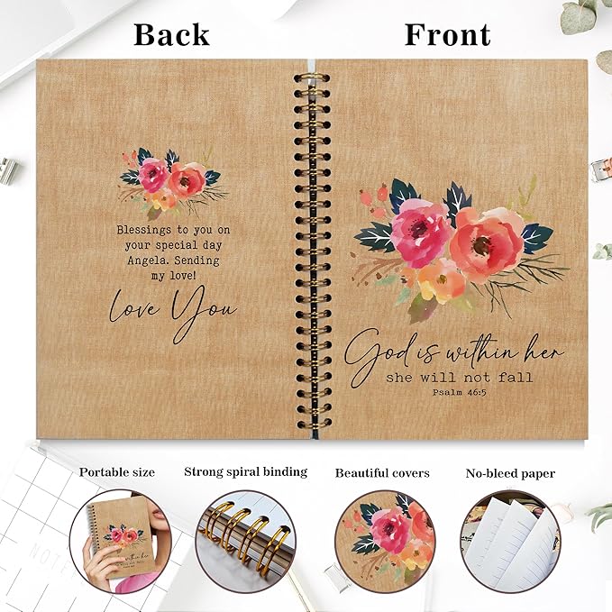 Bible Notebook, A5 Spiral Christian Journal with Floral Pink Butterfly Notebook, Bible Verse-He Restores My Soul, Inspirational Notebooks for Women, Bible Study, Gift for Birthday Christmas, Office Supplies (Brown)