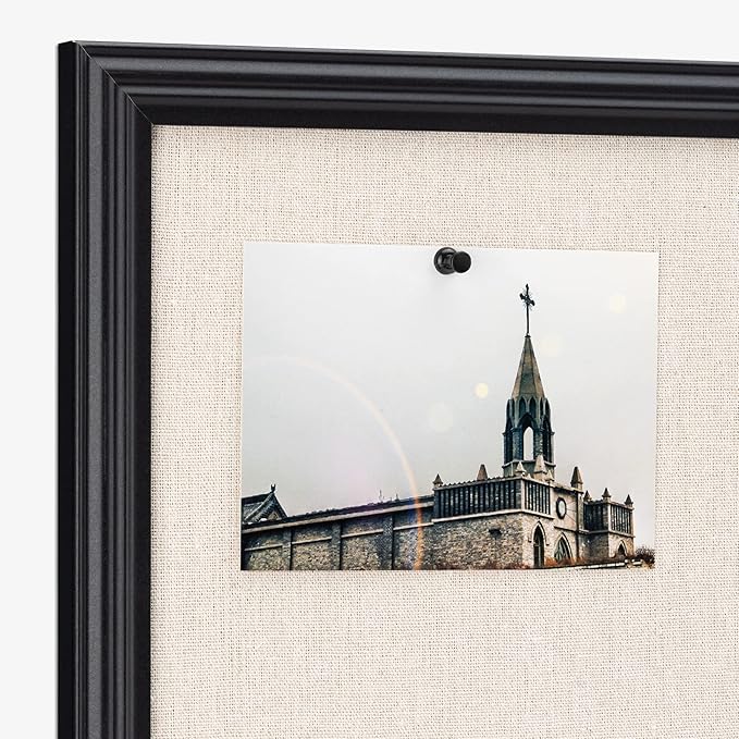 Navaris Framed Linen Bulletin Board - 17 x 23 inches Fabric Jewelry Organizer Pinboard for Wall Memory Memo Pin Board - Linen with Frame