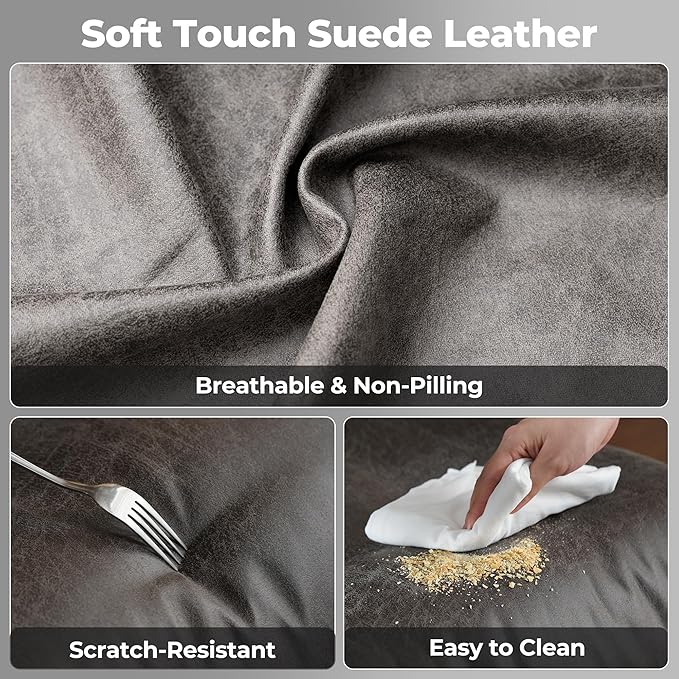 ovios Ergonomic Home Office Chair, Mid-Century Modern Faux Leather Chairs with Padded Armrests, Comfy Mid Back Swivel Rolling Executive Computer Armchair (Dark Grey, Suede Leather)