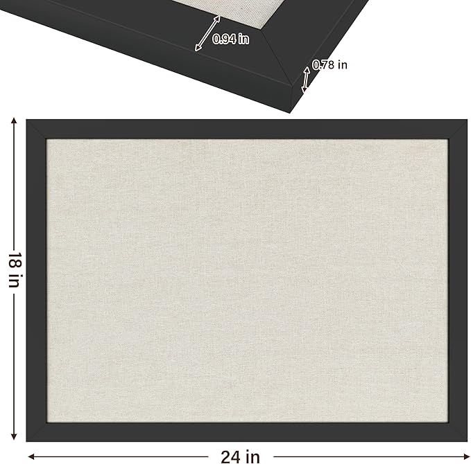 Cork Board Bulletin Board 18" x 24", Large Linen Corkboards with Frame for Walls, Cute Picture Display Pin Board Vision Board for Room School Office Bedroom 20 Pushpins Vintage Black