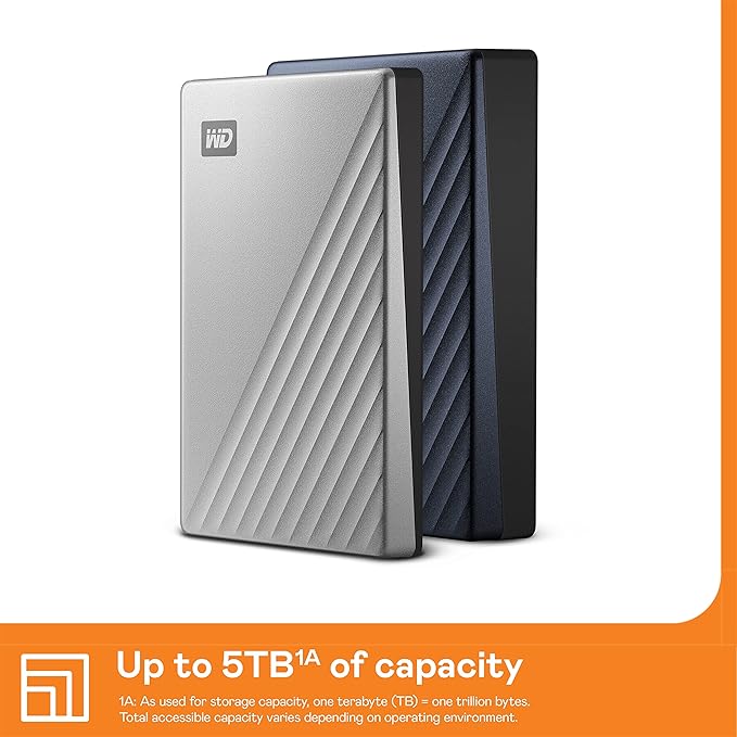 WD 1TB My Passport Ultra, Silver, Portable External Hard Drive, backup software with defense against ransomware, and password protection, USB-C and USB 3.1 - WDBC3C0010BSL-WESN