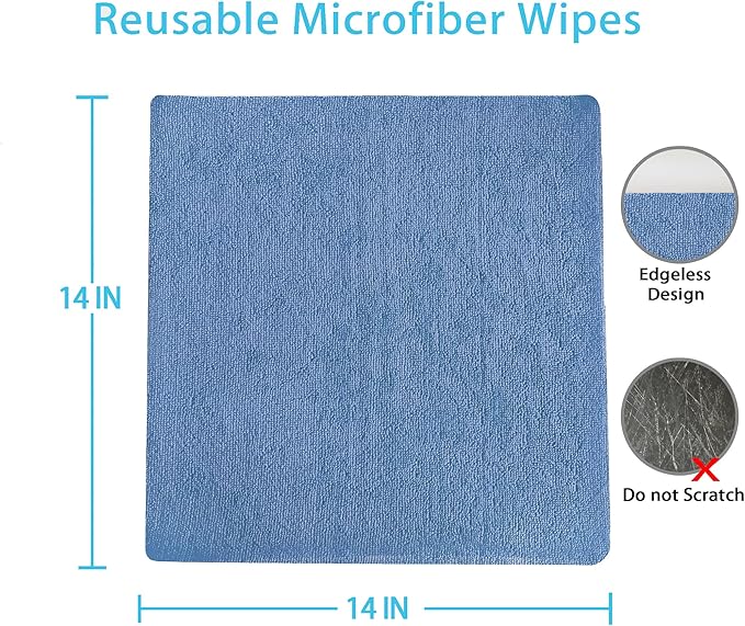 Reusable Microfiber Wipes, 50 Packs, Size 14 inches x 14 inches (Green)