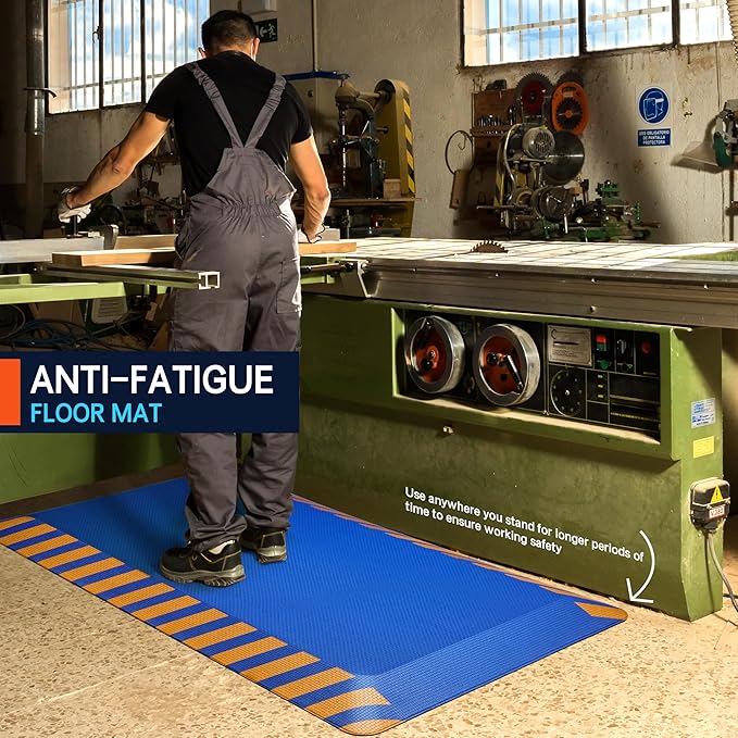 FEATOL Anti Fatigue Mats Industrial 2 Packs, Ergonomic Standing Floor Mat for Work for Stand, Blue with Yellow Border Safety 20" x 39"-Support for Leg & Back Pain