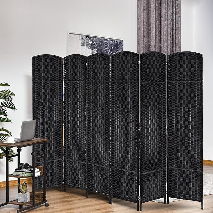 NicBex Room Divider 6 Panel Room Dividers with Wicker Weave Design Partition Room Dividers and Folding Privacy Screens 6 FT Wall Divider for Office, Room Separation,106.25"W x 0.75"D x 70.75"H, Black