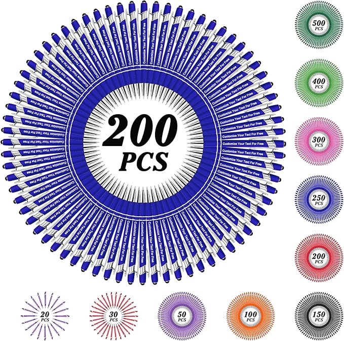 Max 500 Pcs Personalized Pens Bulk, Custom Pens with Free Engraving, Customized Stylus Tip Ballpoint Pen with Your Name Massage Text for School Office Business Graduation Anniversaries-200 Packs