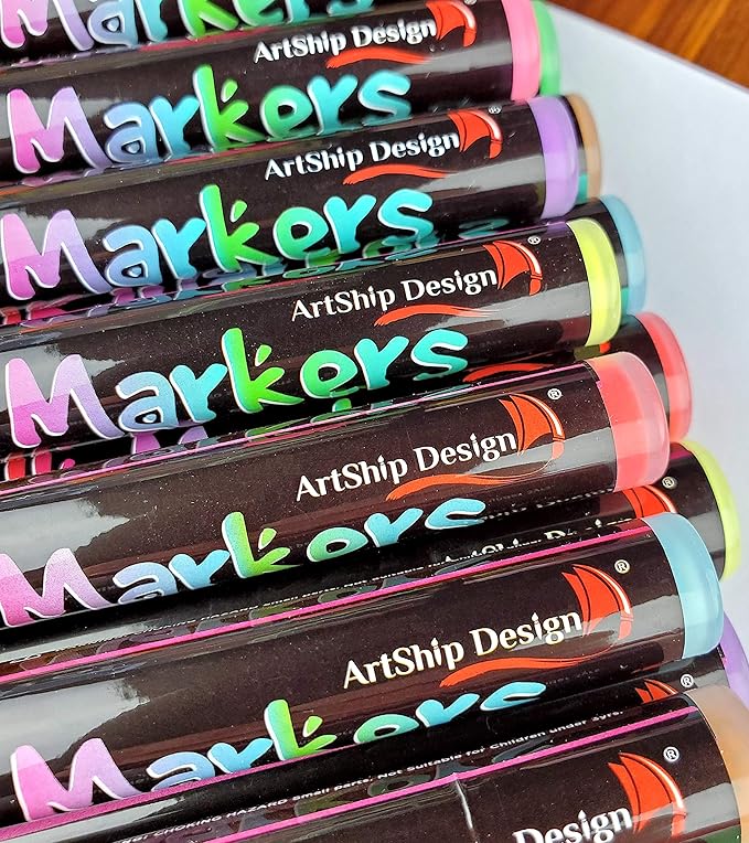16 UV Fluorescent Neon Chalk Markers - Double Pack of Both Fine & Reversible Medium Tip Liquid Chalk Pens Wet Erasable Menu Boards, Glass, Whiteboards, Mirrors, Non-Porous Chalkboards, Plastic, Metal