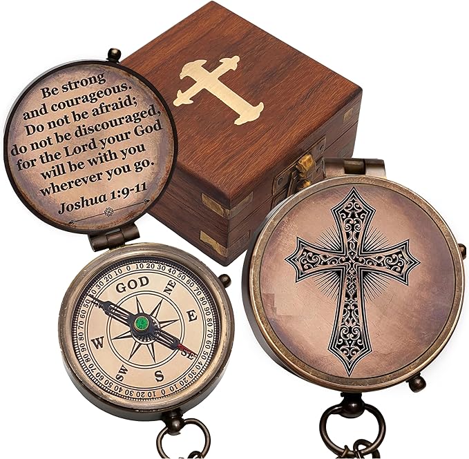 Baptism Gift Personalized Keepsake Compass Engraved Cross and Be Strong and Courageous, Confirmation Gift Ideas, Gift of Faith. Missionary