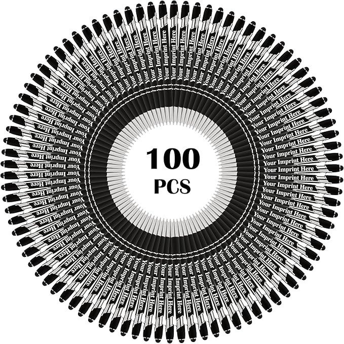 Up to 500 Pcs Custom Pens Bulk | Rainbow of Colors | Soft-Touch Metal Black Ink Personalized with Name or Message (Black, 100 pcs)