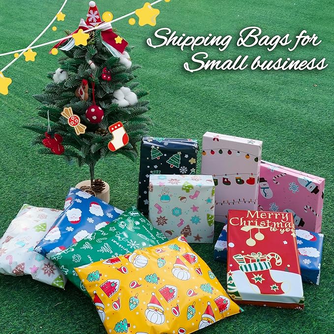 Christmas Poly Mailer 10x13 Inch 25 Pcs, Waterproof Shipping Bags for Clothing, Tear-Resistant Mailier Bags, Strong Mailing Bags with Self-Seal - Christmas Lights Printed