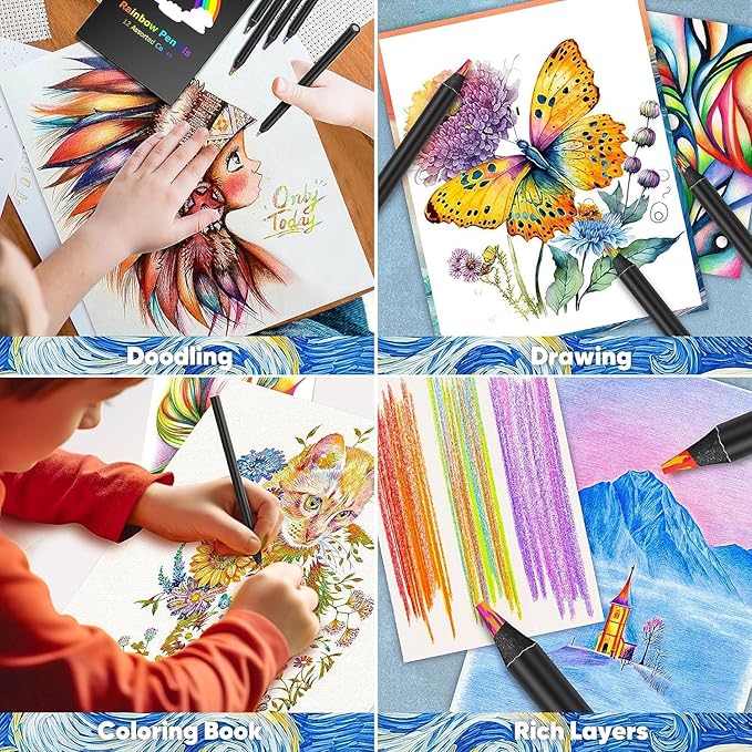 8-Color Rainbow Colored Pencils for Adult Coloring Books, Aesthetic Drawing Pencils, Jumbo Coloring Pencil, Art Supplies for Adults, Cute Art Kit Fun Color Pencil Set, Gifts for Kids