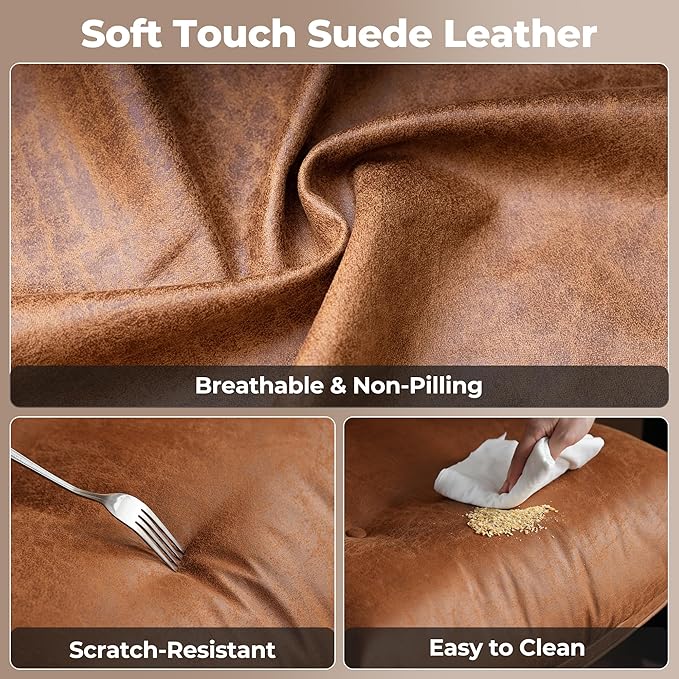 ovios Home Office Chair, Mid-Century Modern Faux PU Leather Chairs with Lumbar Support Comfy Thick Cushion, High Back Ergonomic Swivel Rolling Executive Armchair (Brown, Suede Leather)