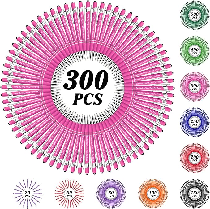 Max 500 Pcs Personalized Pens Bulk, Custom Pens with Free Engraving, Customized Stylus Tip Ballpoint Pen with Your Name Massage Text for School Office Business Graduation Anniversaries-300 Packs