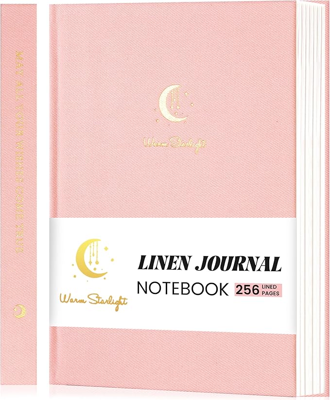 CAGIE Lined Journal Notebook for Women Girls, A5 Hardcover Linen Journals For Writing 256 Pages, Aesthetic Womens Diary, Gifts 8.3'' x 5.7'' Pink