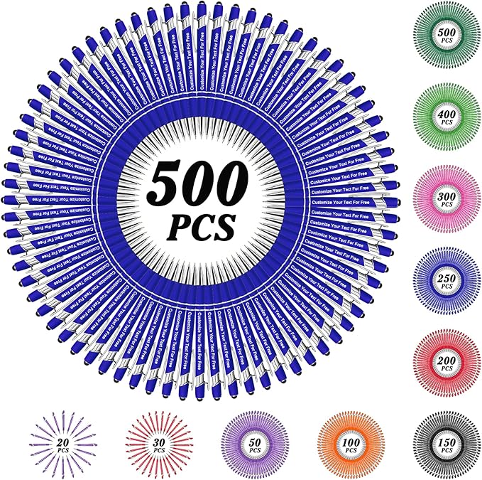 Max 500 Pcs Personalized Pens Bulk, Custom Pens with Free Engraving, Customized Stylus Tip Ballpoint Pen with Your Name Massage Text for School Office Business Graduation Anniversaries-500 Packs