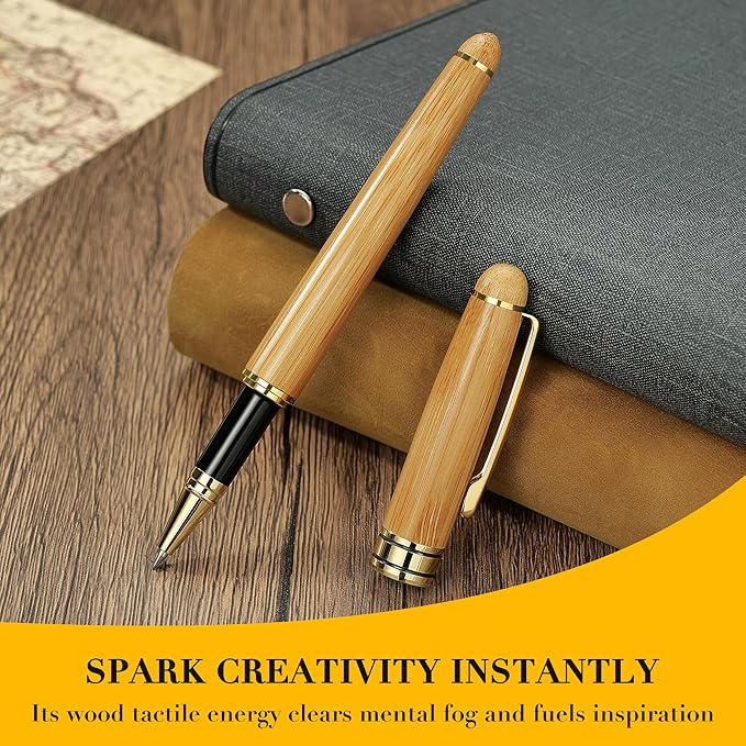 BEILUNER Luxury Bamboo Wooden Ballpoint Pen Writing Set - Elegant Fancy Nice Gift Pen Set for Signature Executive Business Office Supplies - Gift Boxed with Extra Refills (Black)