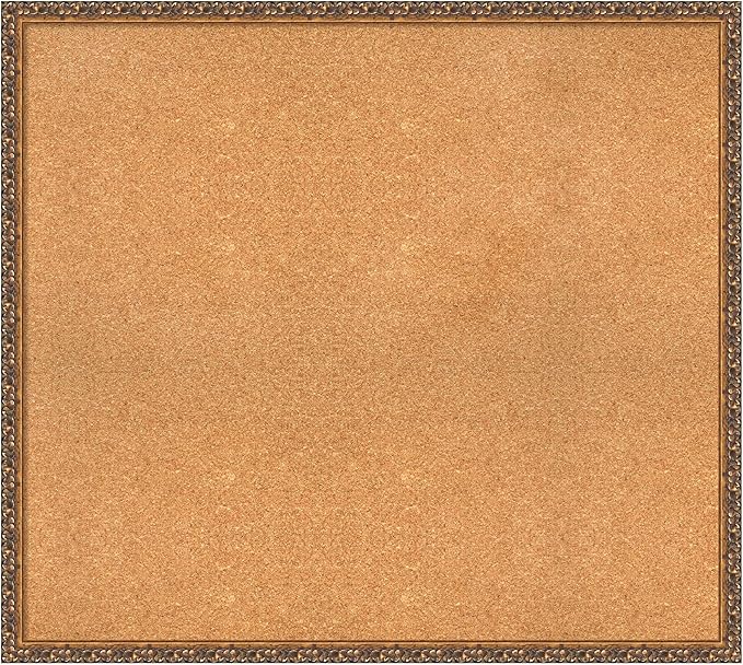 Amanti Art Natural Cork Board for Wall, 34x38 Vision Board with Bronze Frame, X-Large Corkboard Office Decor for Home Organization, Traditional Corkboard Pinboard to Display Items for Home