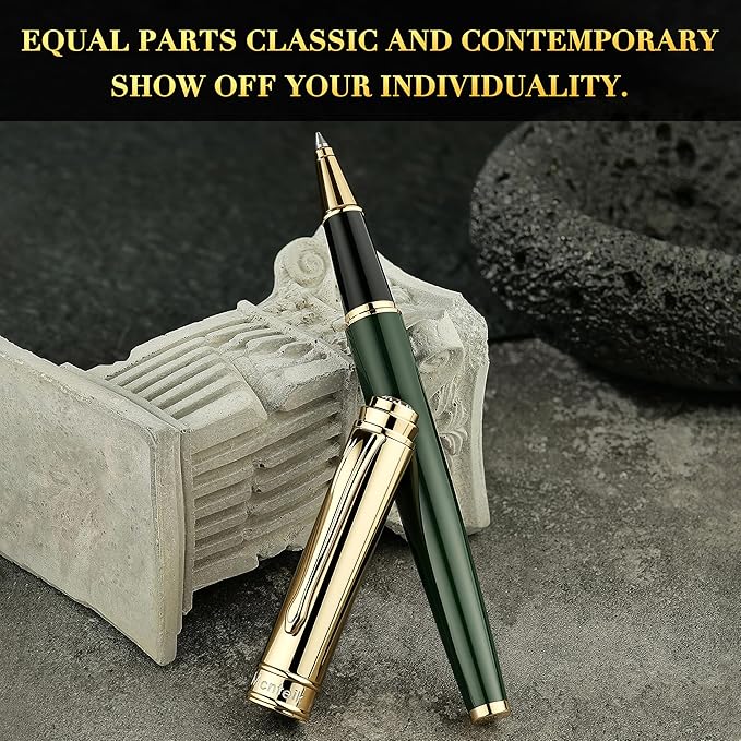 Luxury Rollerball, With 8mm Brilliant diamond,Green Lacquer Pen, Attractive 24K Gold Finish, Schmidt Ink Refill,Glitter Fancy Pens Gifts for Men & Women, Office, Executive, Nice Designer pens