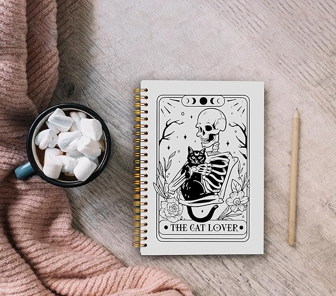 The Cat Lover Tarot Journal Notebook - Cat Gifts for Women Cat Lovers, Cat Mom Gifts, Gothic Goth Skeleton Notebook, Witchy Journal, Witchy Gifts for Women Spiral Notebook 5.5x8.3
