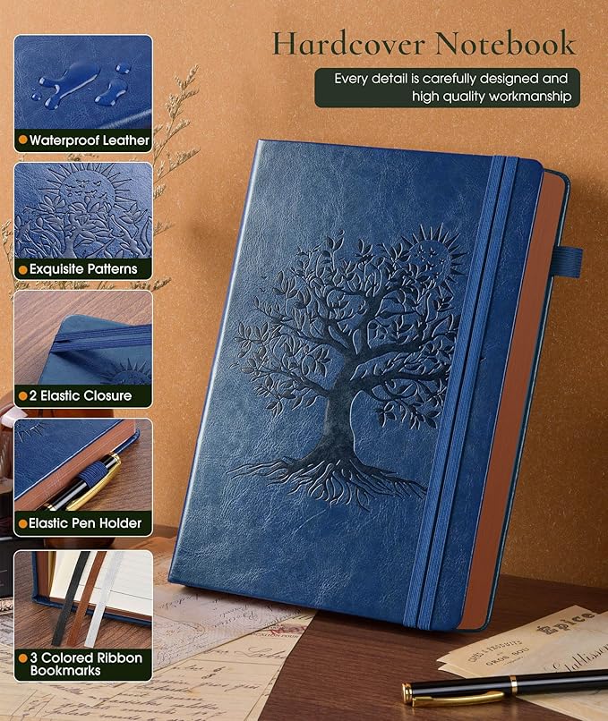 Vintage Leather Journal with 300 Numbered Pages,B5 Lined Journal for Men Women,Daily Journals for Writing,College Ruled Notebook for Work,School,Note taking,Travel Diary,Large (7" x 10")