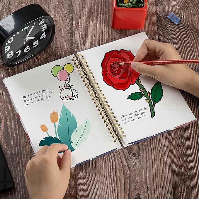 Dot Grid Spiral Notebook Bulk, Flower A5 Dotted Bullet Grid Journals, 100GSM Thick Paper Travel Journal Set, Hard Cover, Wirebound Diary Planner, 75 Sheets per Book, 5.7x8.3 inch, 3 Pack