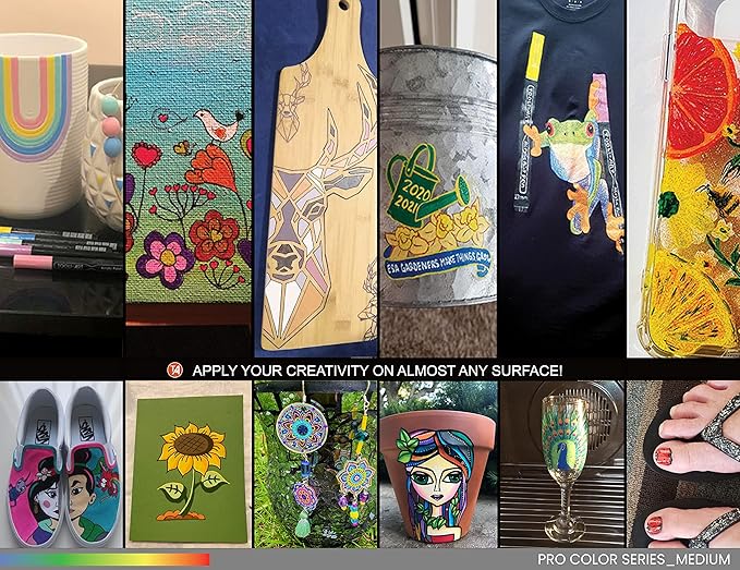 TOOLI-ART 22 Acrylic Paint Markers Paint Pens Pro Color Series Set 3mm Medium Tip for Rock Painting, Glass, Mugs, Wood, Metal, Glass Paint, Canvas, DIY. Non Toxic, Waterbased, Quick Drying (GRAYS)