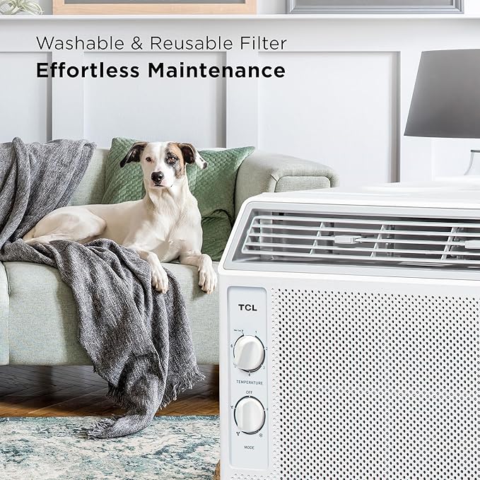 TCL H5W33M 5,000, 115V, AC for Small Rooms 5000 BTU Window Air Conditioner,150 Sq. Ft, Easy-to-Use, Reusable Filter, Compact Design, White