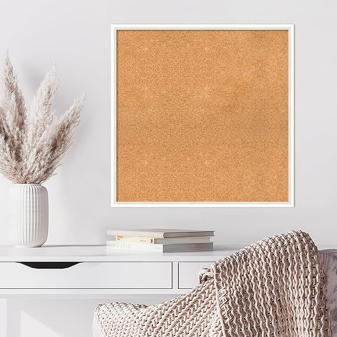 Amanti Art Natural Cork Board for Wall, 27x27 Vision Board with White Frame, Large Corkboard Office Decor for Home Organization, Modern Corkboard Pinboard to Display Items for Home Organization in
