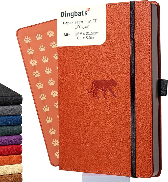 Dingbats* Wildlife Dotted Writing Journal Notebook A5 - Vegan Leather Hardcover - Ideal for Work, Travel - Pocket, Elastic Closure, & Bookmark